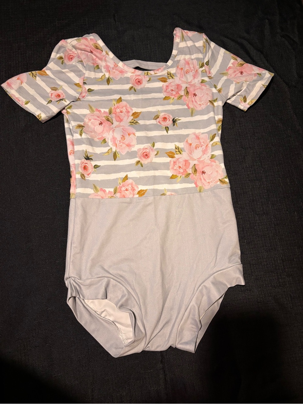 Girls Pink Floral & Gray Stripe One-Piece Bodysuit